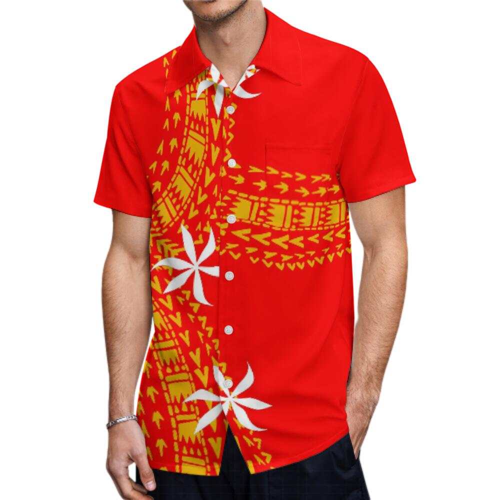 Yellow Polynesian Tribal Samoa Pattern Hawaiian Shirt Polynesian Island Red Hawaiian Shirt For Him