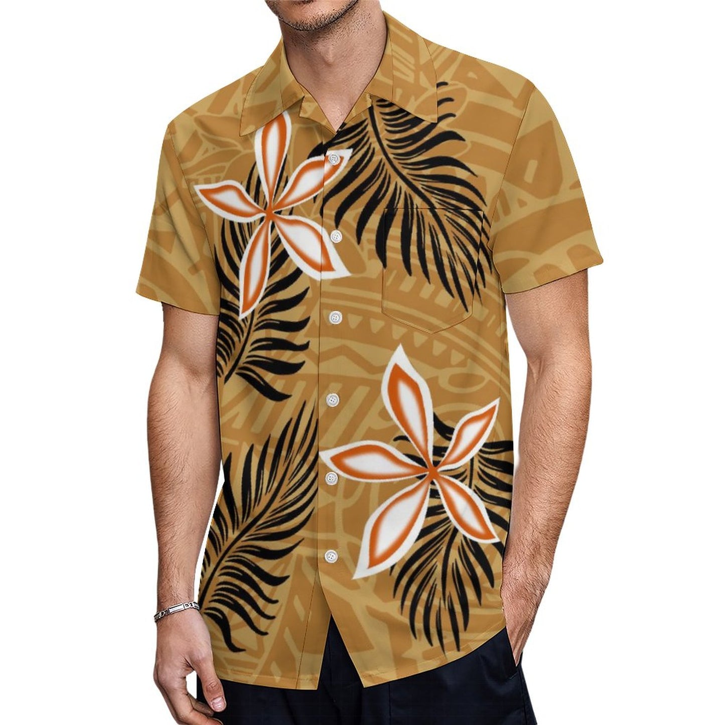 Samoa Polynesian Tribal Flowers Pattern Printed Hawaiian Shirt Summer Yellow Short Sleeve Shirt For Him