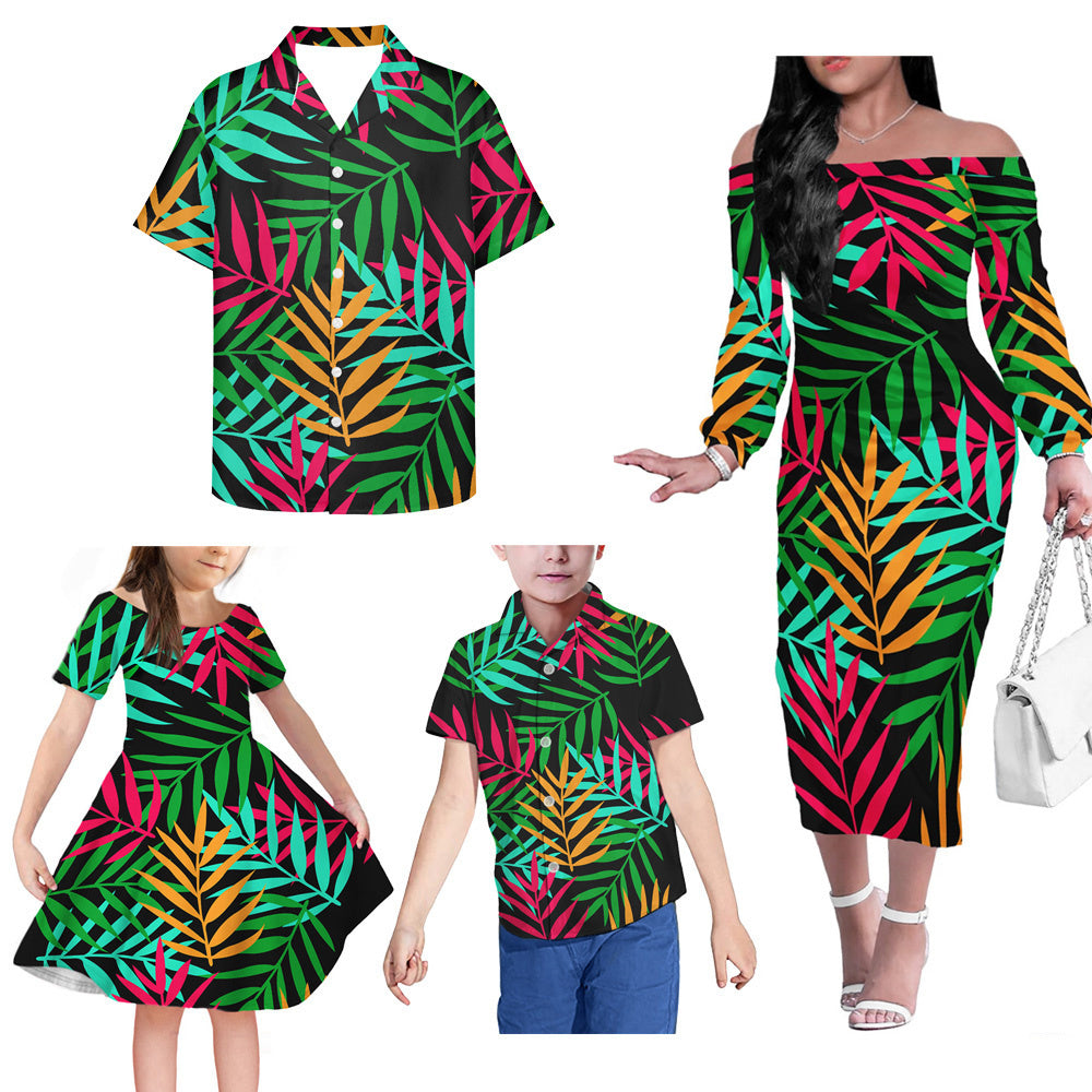 Polynesian Leaf Pattern Matching Outfit For Family Island Dress Hawaiian Shirt For Her Him Family Members