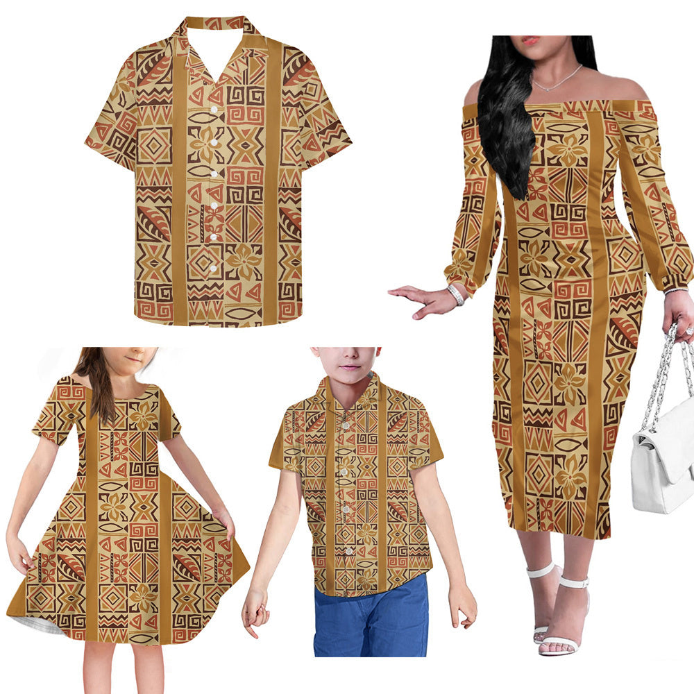 Polynesian Tribal Pattern Vintage Matching Outfit For Family Dress Hawaiian Shirt For Her Him