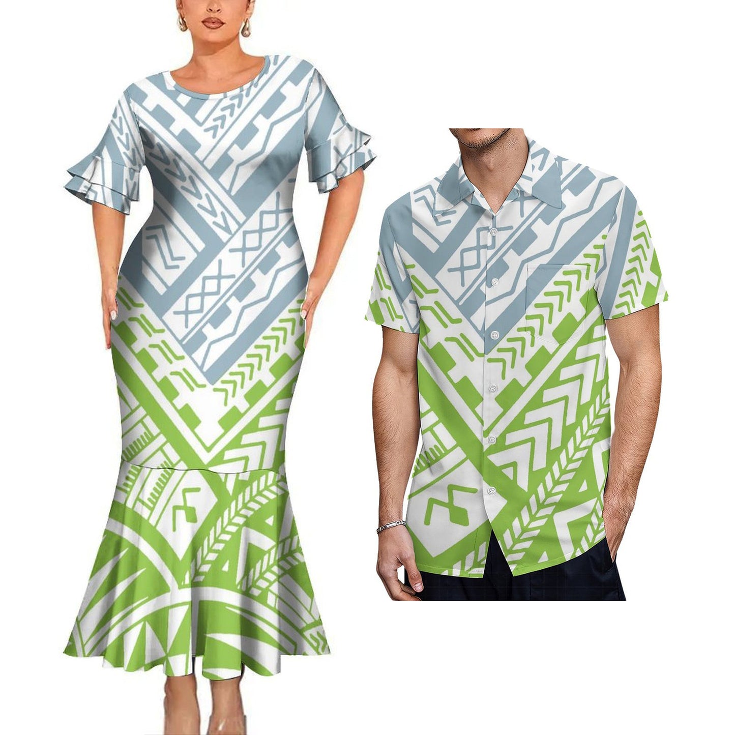 Polynesian Tribal Mermaid Bodycon Dresses and Shirt Matching Outfit