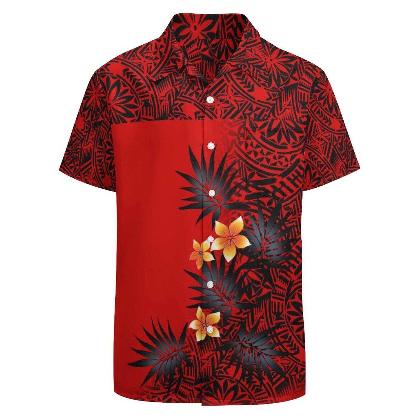 Polynesian Tribal Samoa Flowers Pattern Hawaiian Shirt Polynesian Island Red Hawaiian Shirt For Him
