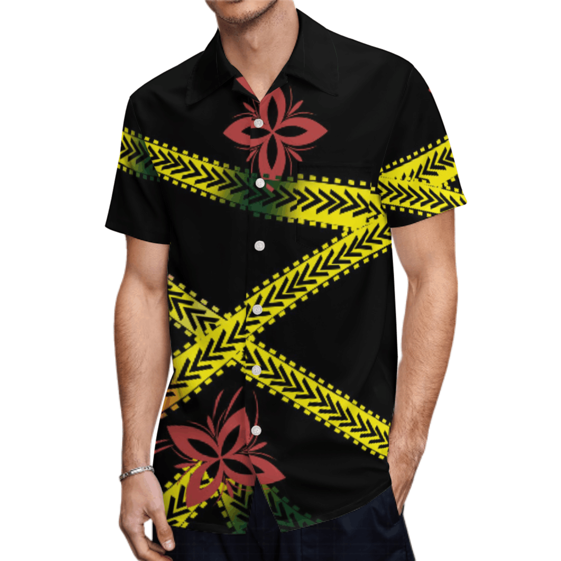 Polynesian Samoa Tribal Pattern Hawaiian Shirt Polynesian Island Black Summer Hawaiian Shirt