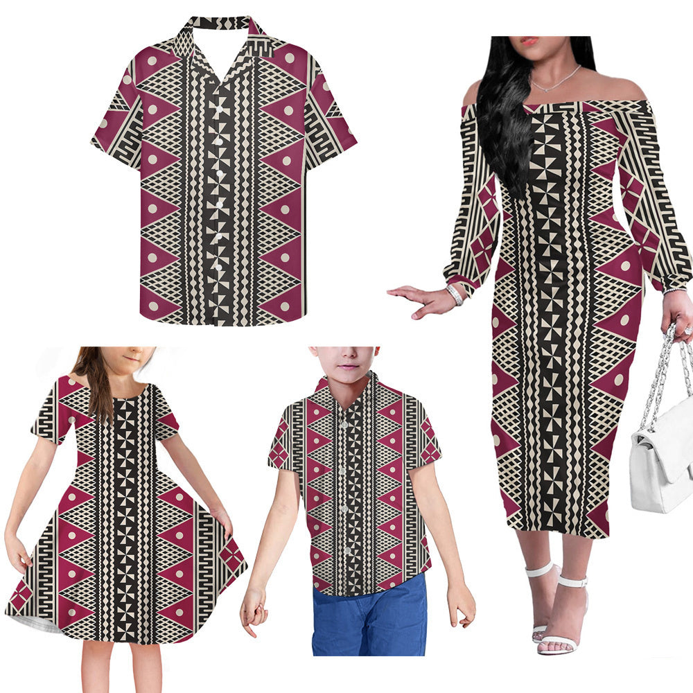 Polynesian Tribal Pattern Matching Outfit For Family Dress Hawaiian Shirt For Her Him