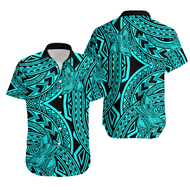 Polynesian Hawaiian Shirt Polynesia Tribal Tattoo Plumeria Turquoise