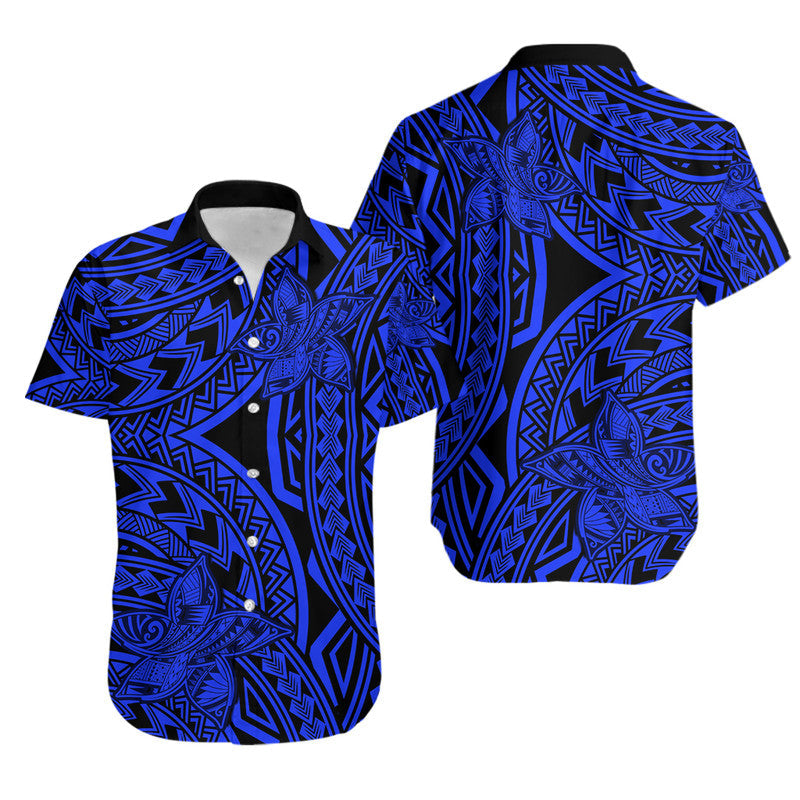 Polynesian Hawaiian Shirt Polynesia Tribal Tattoo Plumeria Blue