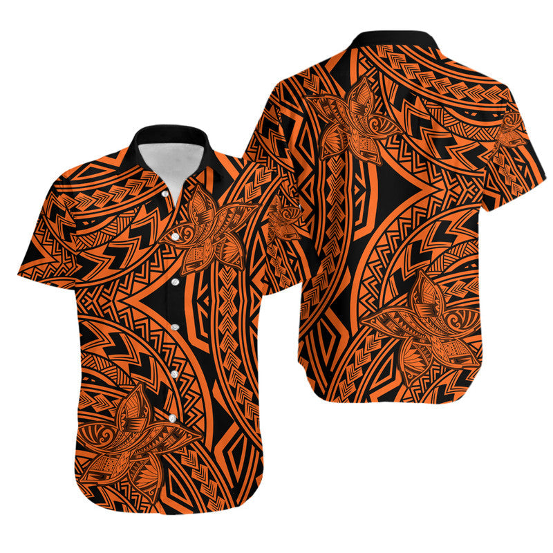 Polynesian Hawaiian Shirt Polynesia Tribal Tattoo Plumeria Orange