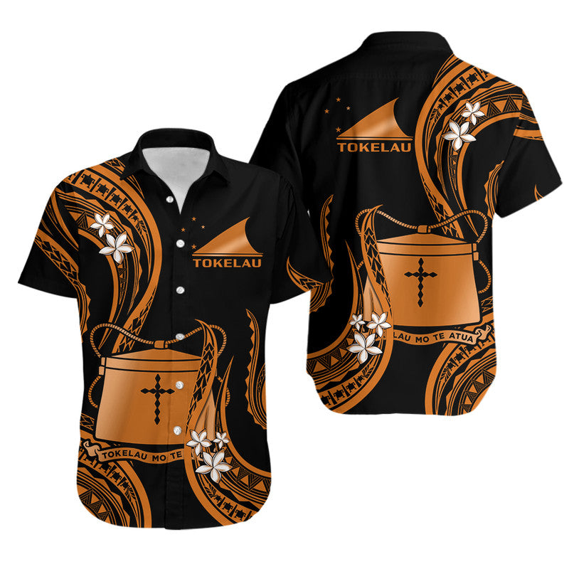 Matching Outfits For Couples Tokelau Combo Dress and Hawaiian Shirt Tokelauan Tatau With Badge Gold