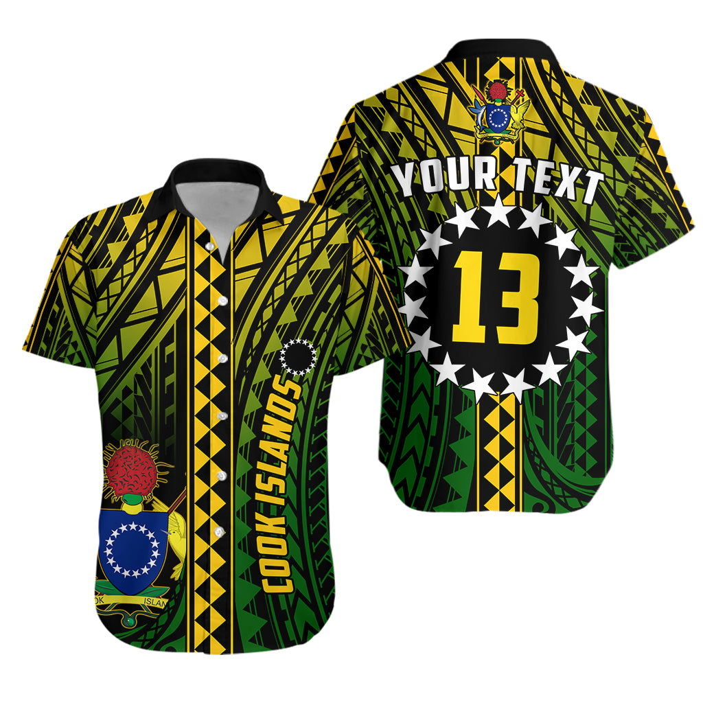 Custom Text and Number Cook Islands Hawaiian Shirt Polynesian Pattern Stars