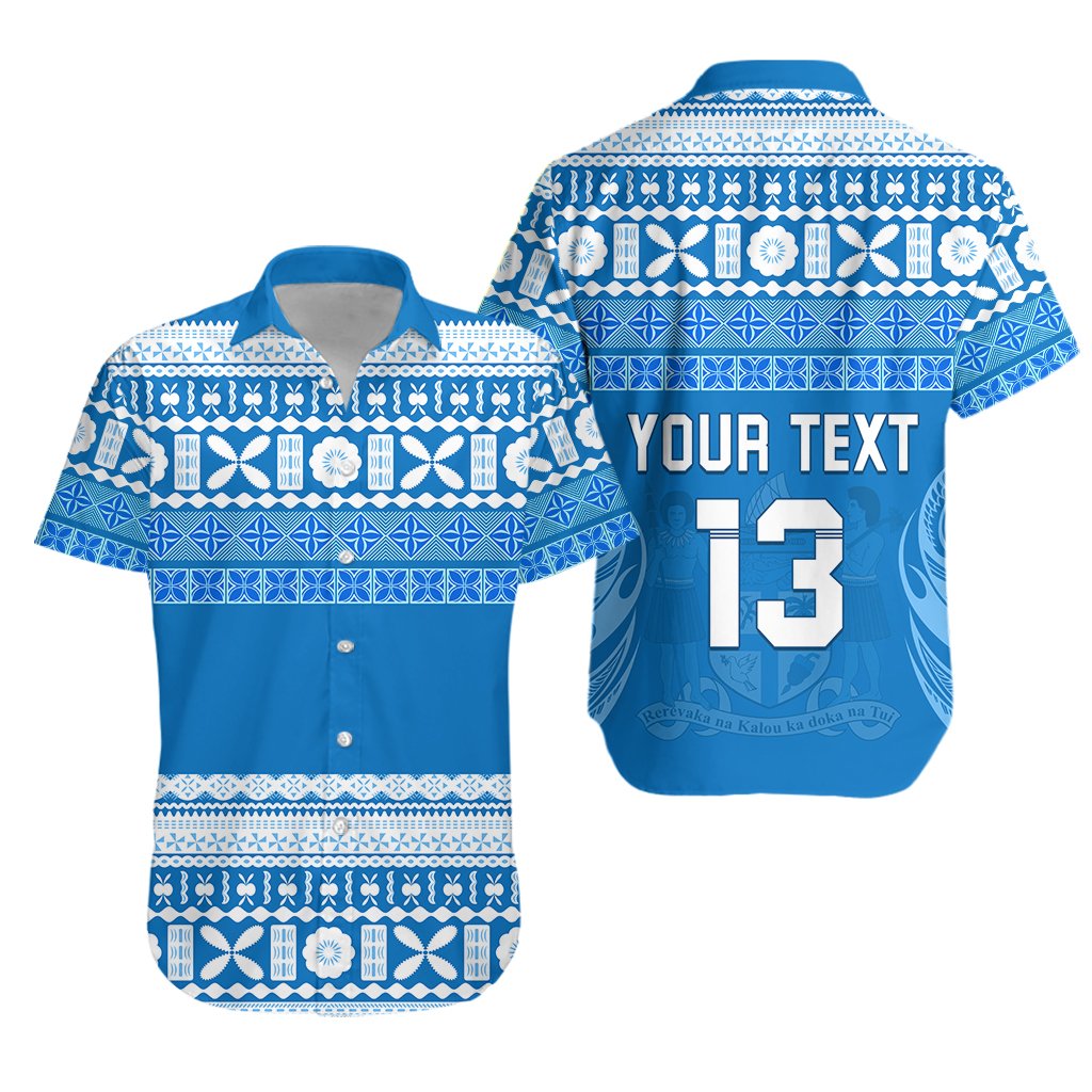 Custom Text and Number Bula Fiji Hawaiian Shirt Tapa Pattern