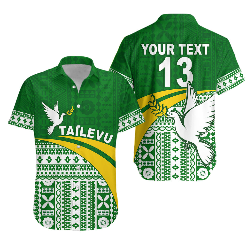 Custom Text and Number Tailevu Rugby Hawaiian Shirt Fiji Rugby Tapa Pattern Green