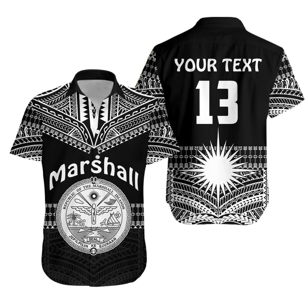 Custom Text and Number Marshall Islands Hawaiian Shirt Best Tattoo Version Black