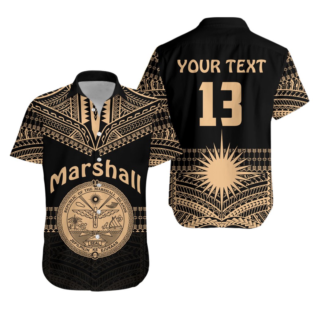 Custom Text and Number Marshall Islands Hawaiian Shirt Best Tattoo Version Golden