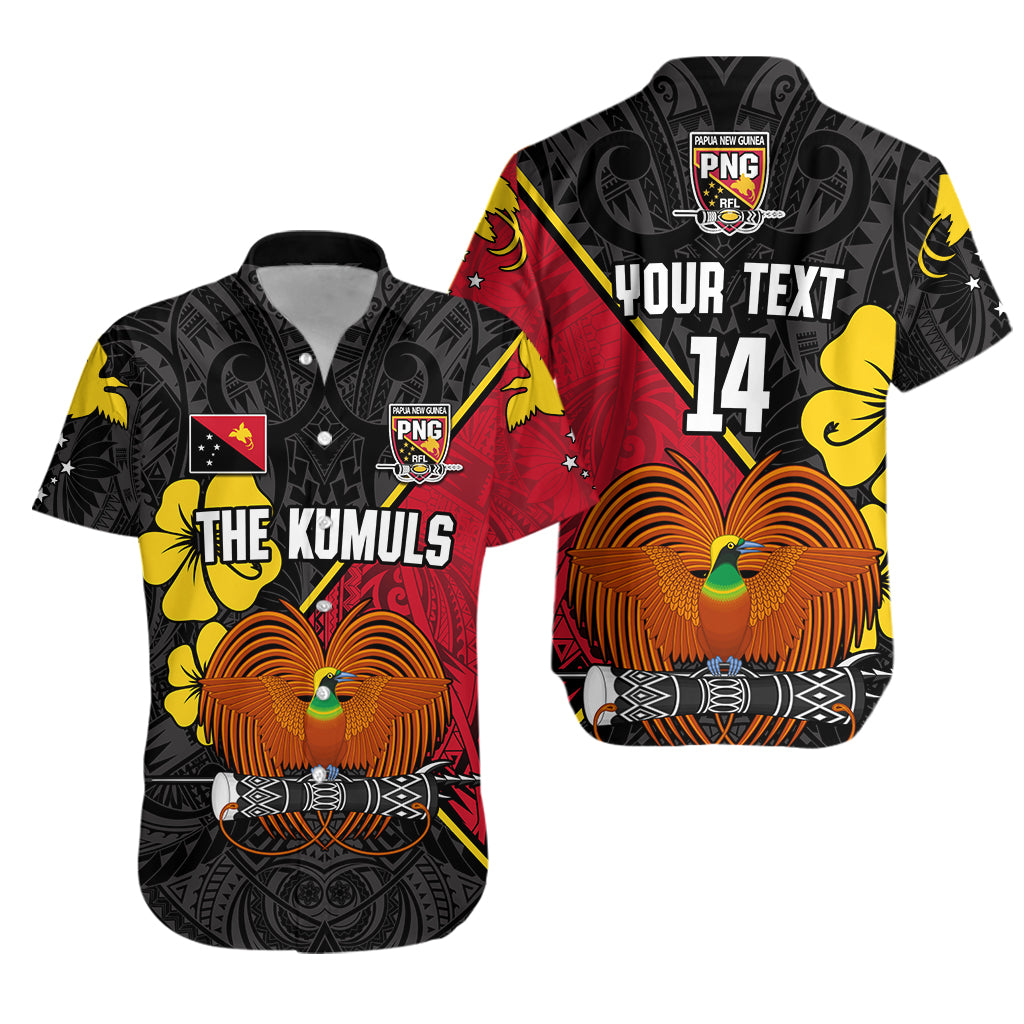 Custom Text and Number The Kumuls PNG Hawaiian Shirt Papua New Guinea Polynesian Dynamic Style Black