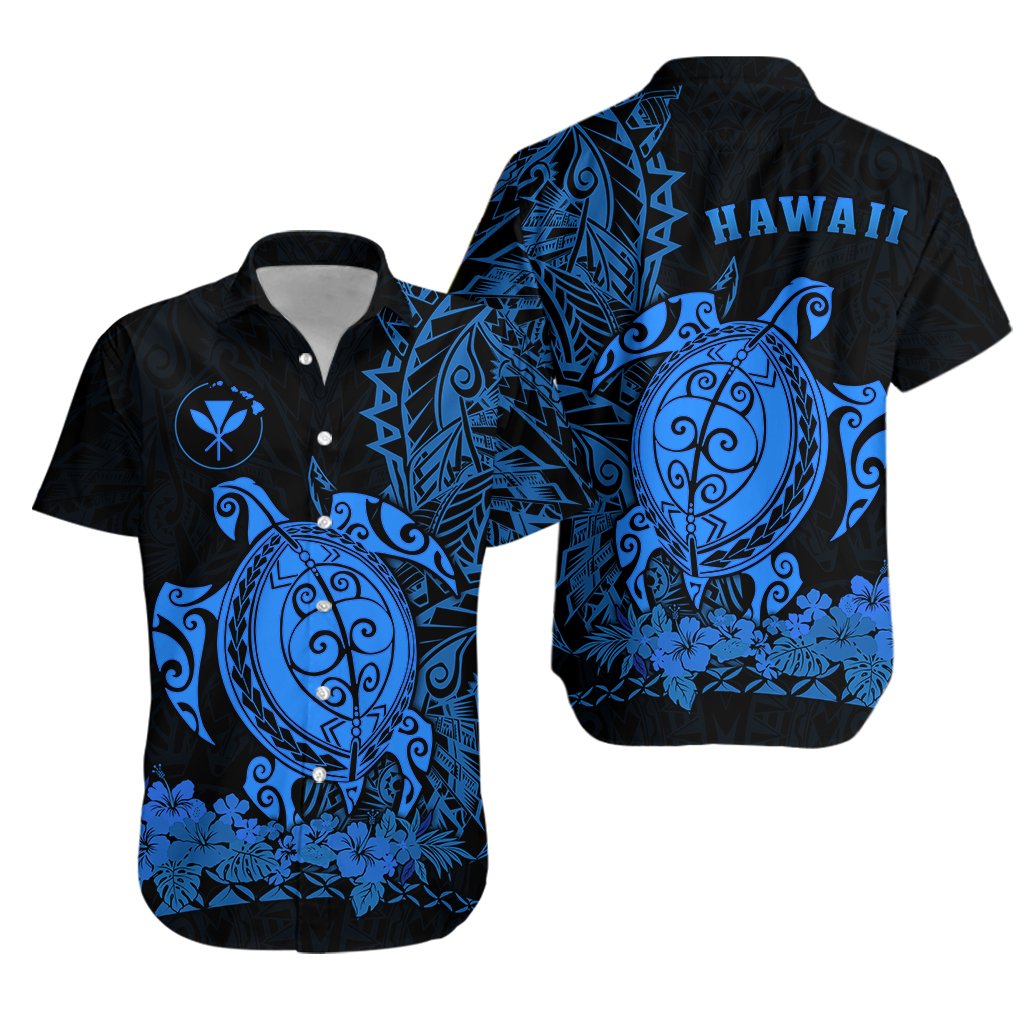 Hawaii Polynesian Hawaiian Shirt Blue Sea Turtles Hawaiian