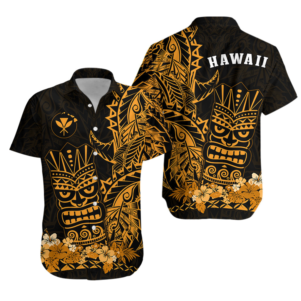 Hawaii Polynesian Hawaiian Shirt Gold Tiki Masks Hawaiian