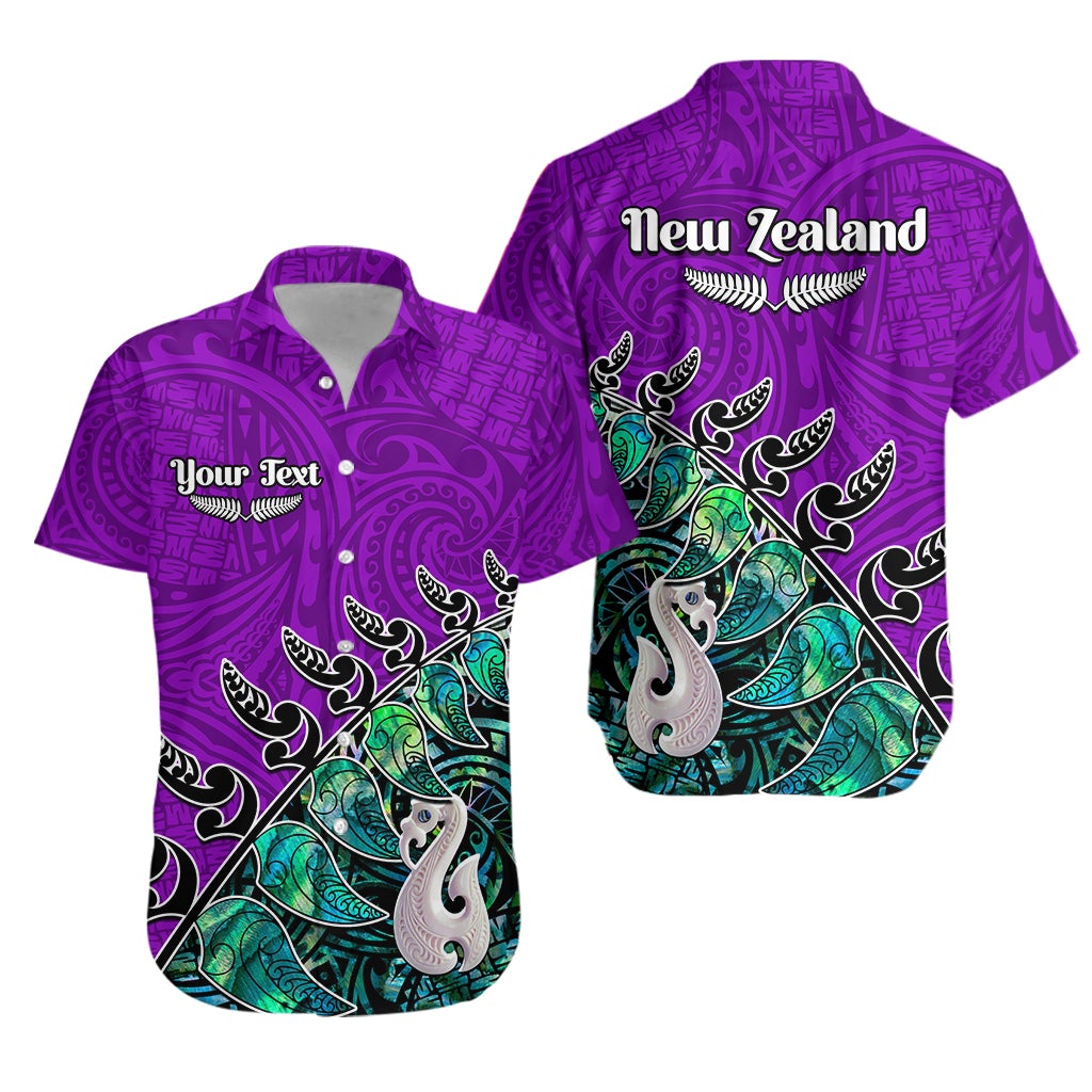 Custom Personalised New Zealand Maori Hawaiian Shirt Fern and Manaia Version Purple