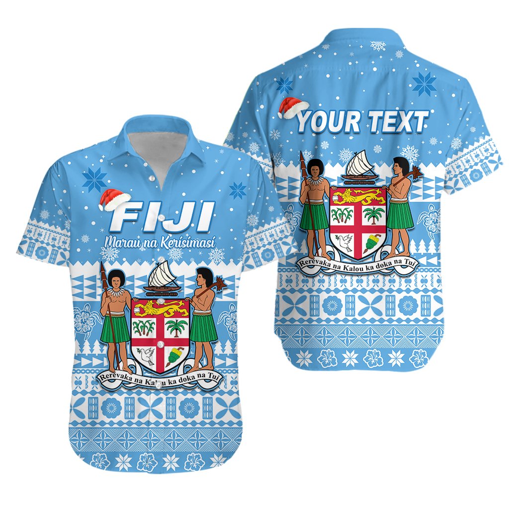 Custom Personalised Fiji Merry Christmas Hawaiian Shirt Tapa and Hibiscus