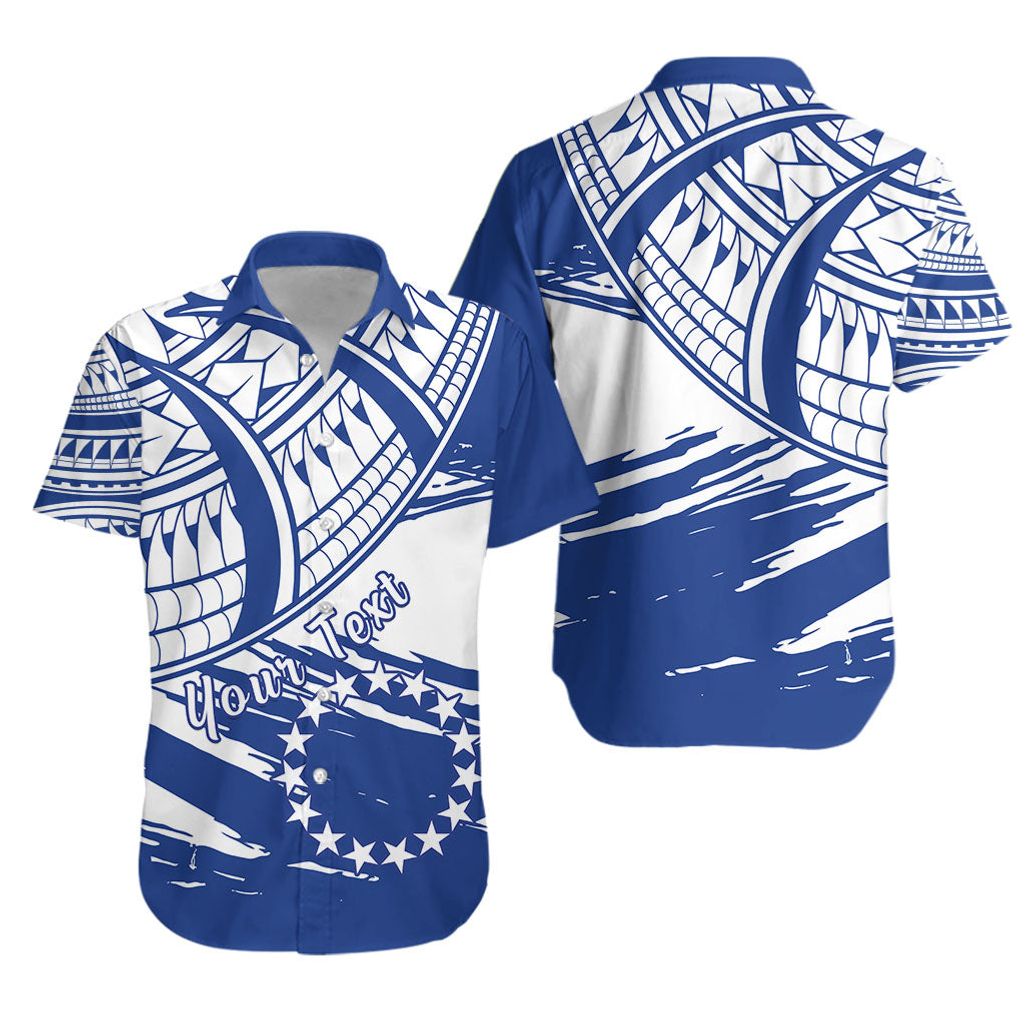 Custom Personalised Cook Islands Hawaiian Shirt Flag Style Blue With Claw Pattern