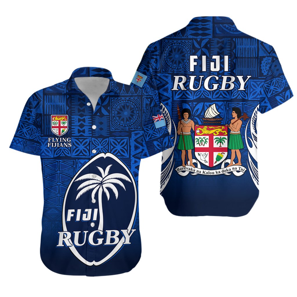 Fiji Rugby Hawaiian Shirt Flying Fijians Blue Tapa Pattern