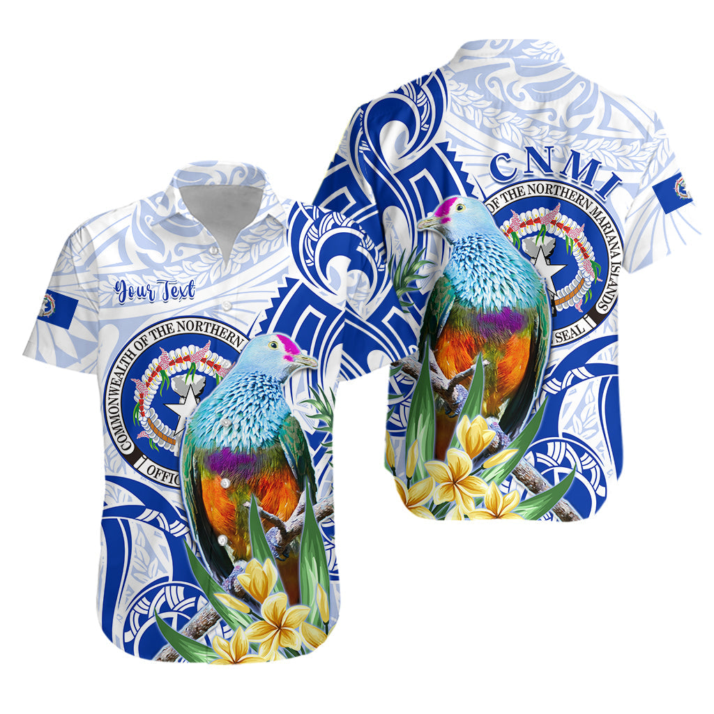 Custom Personalised Northern Mariana Islands Hawaiian Shirt Mariana Fruit Dove Mix Frangipani Flowers White
