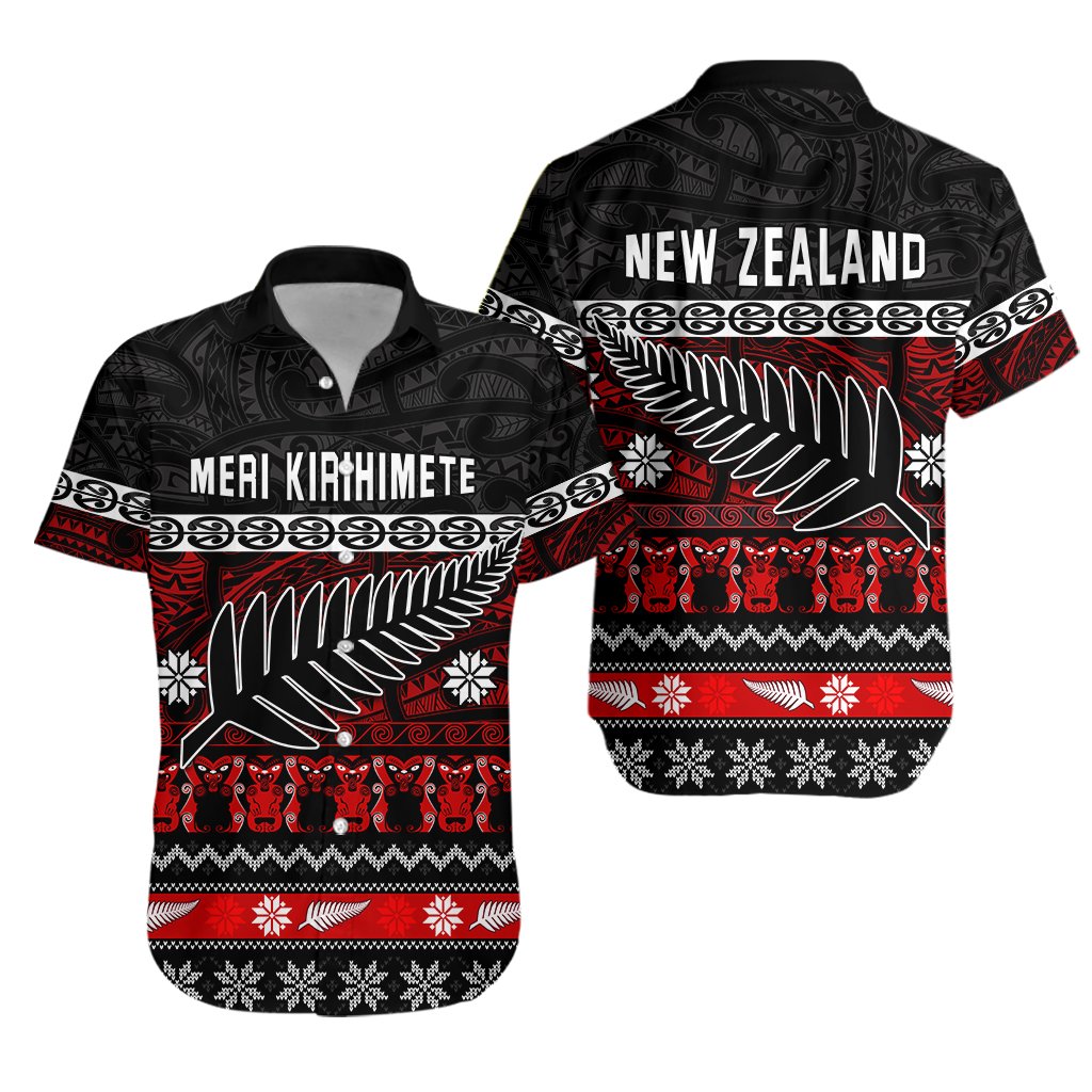 New Zealand Silver Fern Christmas Hawaiian Shirt Maori Meri Kirihimete