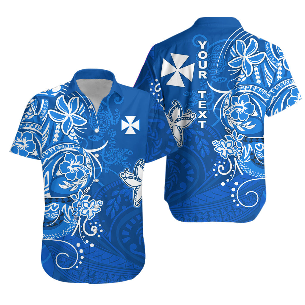 Custom Personalised Wallis et Futuna Hawaiian Shirt Polynesia Blue Sea Turtle and Flowers