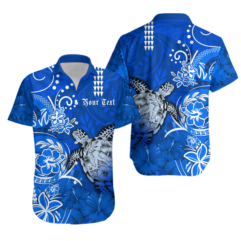 Custom Personalised Hawaii Hawaiian Shirt Polynesia Blue Sea Turtle Honu and Hibiscus
