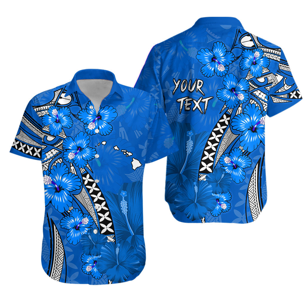 Custom Personalised Hawaii Hawaiian Shirt Polynesia Blue Hibiscus and Map Mystical