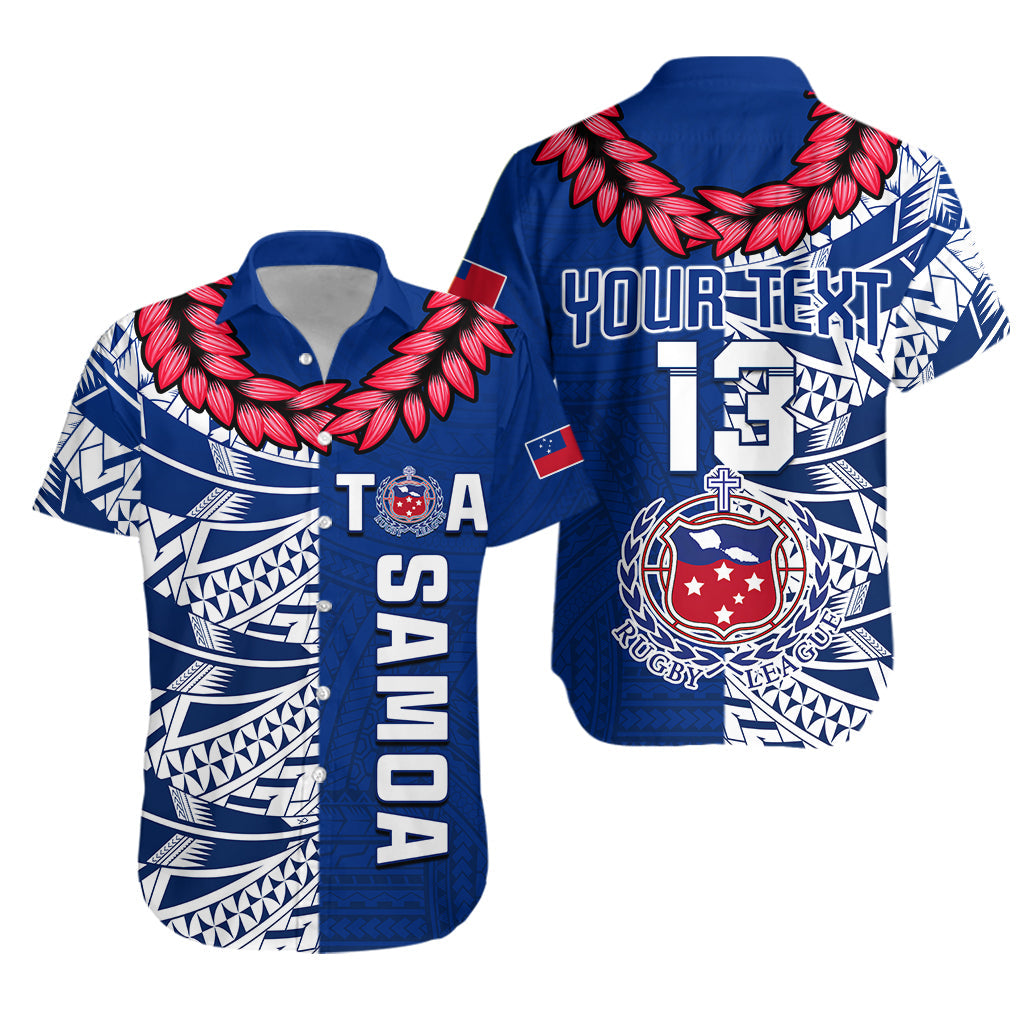 Custom Text and Number Toa Samoa Rugby Hawaiian Shirt Siamupini Ula Fala Blue