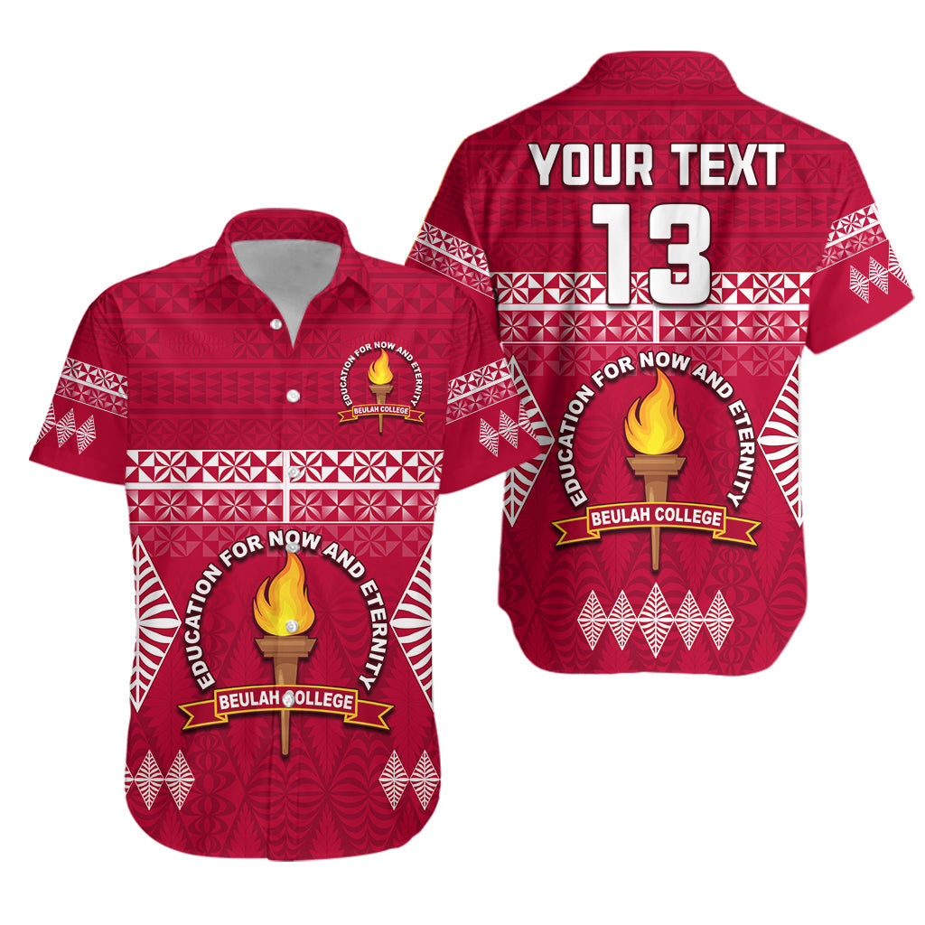 Custom Text and Number Beulah College Hawaiian Shirt Ngatu Pattern Tonga