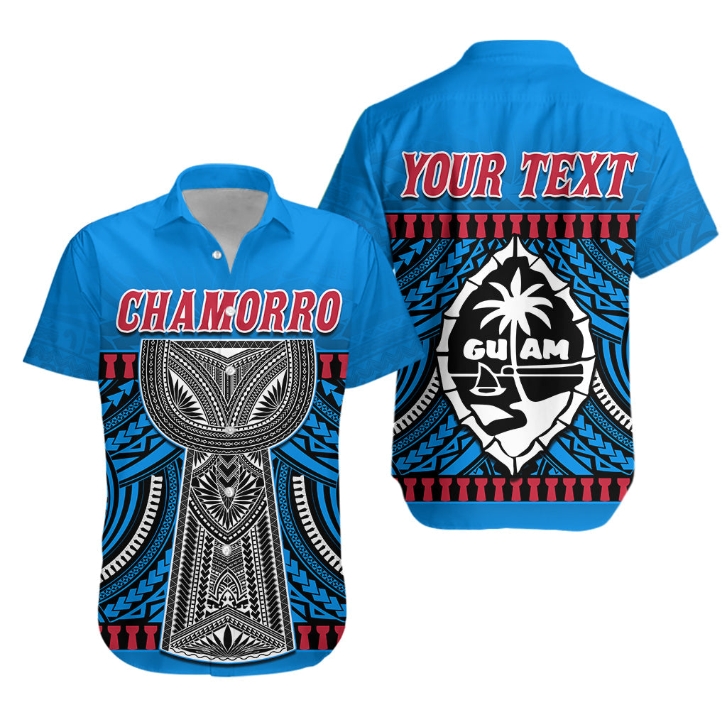 Custom Personalised Guam Chamorro Hawaiian Shirt Latte Stone Blue Polynesian Haligi