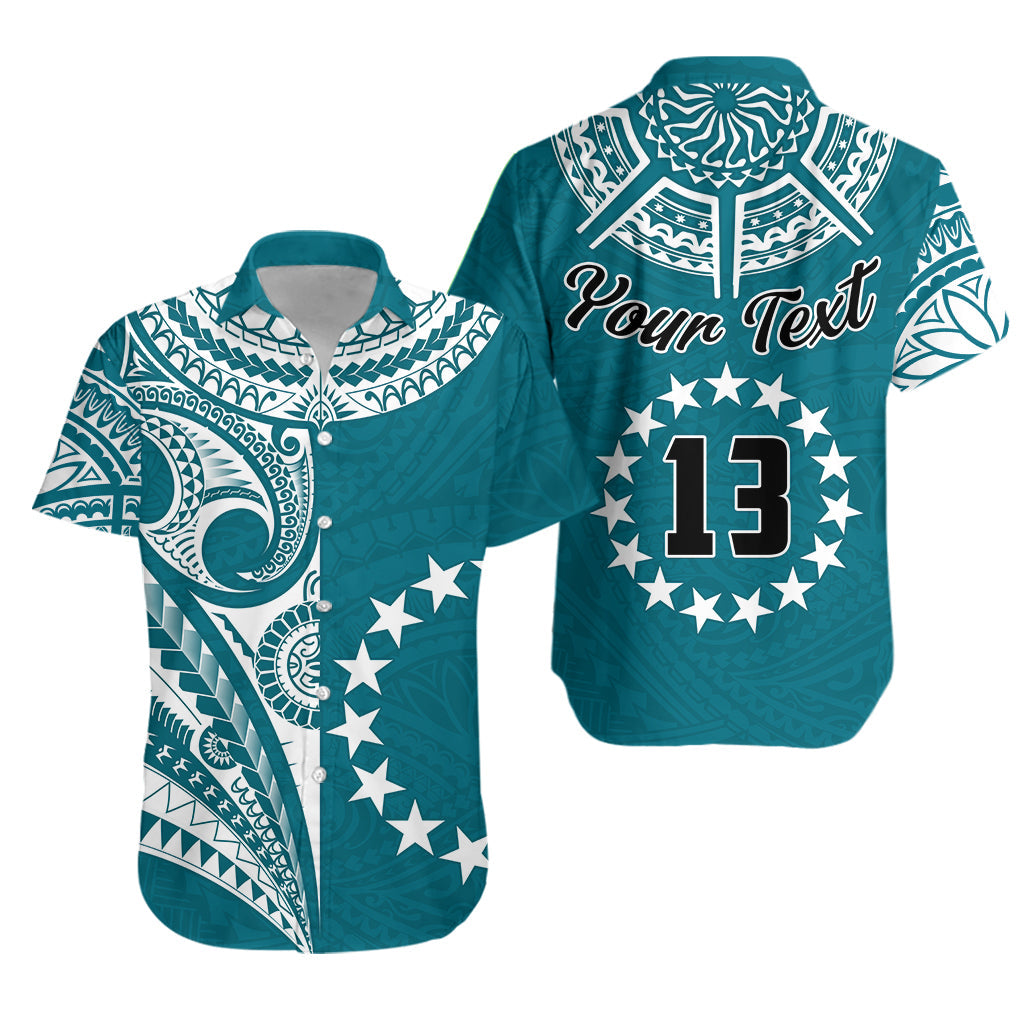 Custom Text and Number Cook Islands Tatau Hawaiian Shirt Symbolize Passion Stars Version Blue