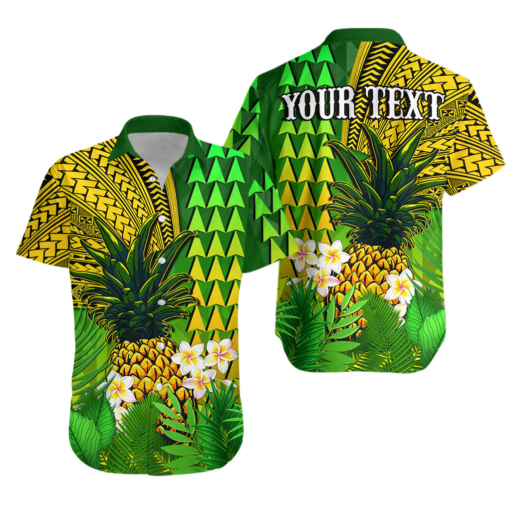 Custom Personalised Hawaii Pineapple Hawaiian Shirt Plumeria Frangipani Mix Tribal Pattern