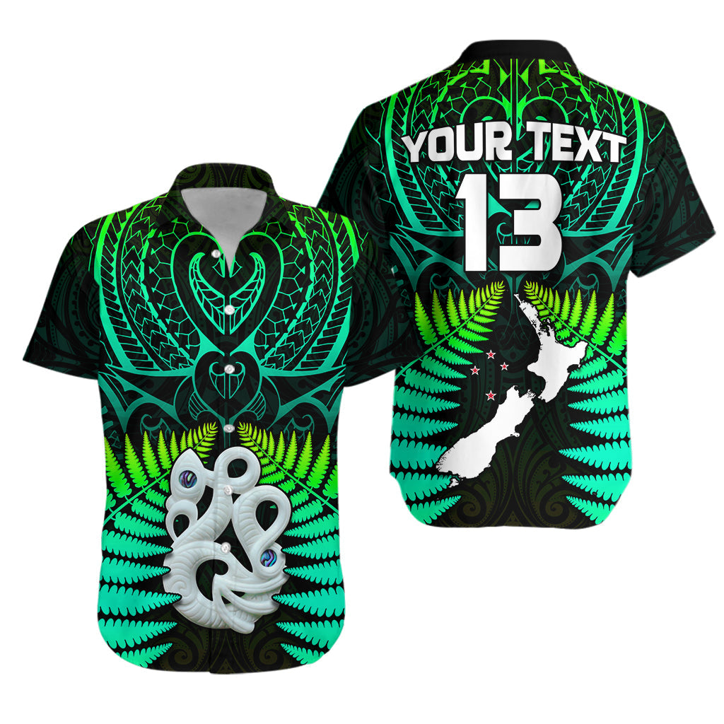 Custom Text and Number Aotearoa Fern Hawaiian Shirt New Zealand Hei Tiki Green Style
