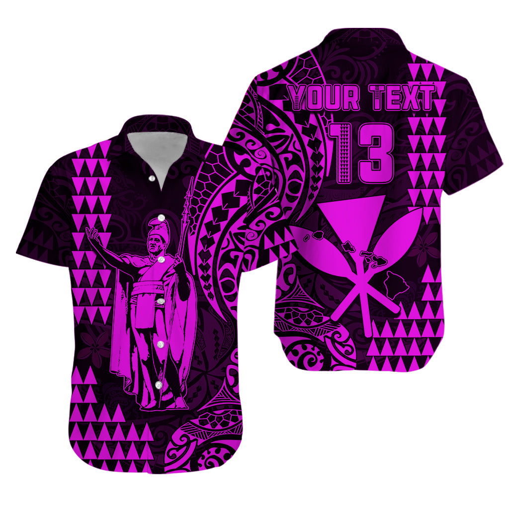 Custom Text and Number Hawaii Day Kakau Hawaiian Shirt Proud To Be Hawaiian Purple King Kamehameha and Kanaka Maoli