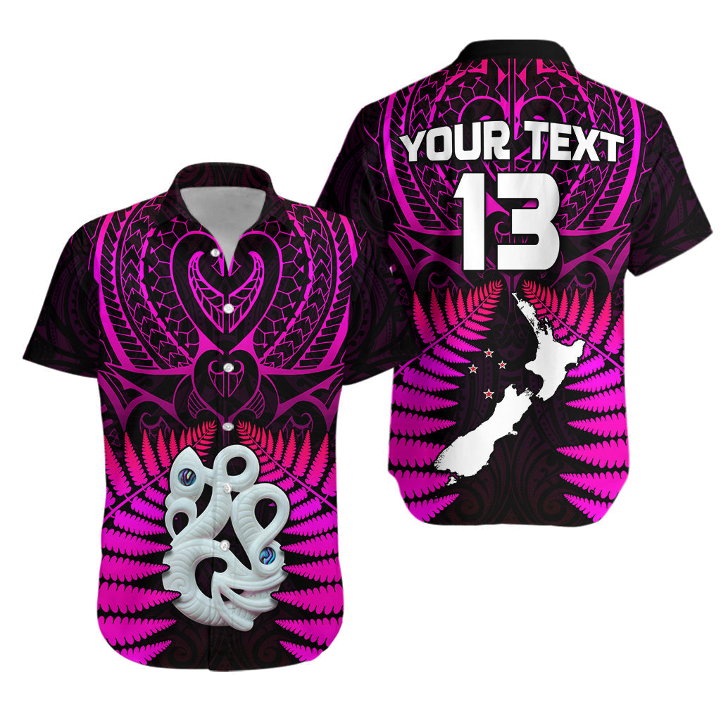 Custom Text and Number Aotearoa Fern Hawaiian Shirt New Zealand Hei Tiki Purple Style