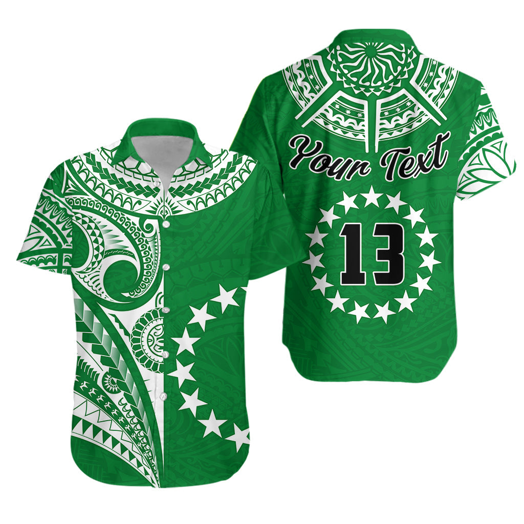 Custom Text and Number Cook Islands Tatau Hawaiian Shirt Symbolize Passion Stars Version Green