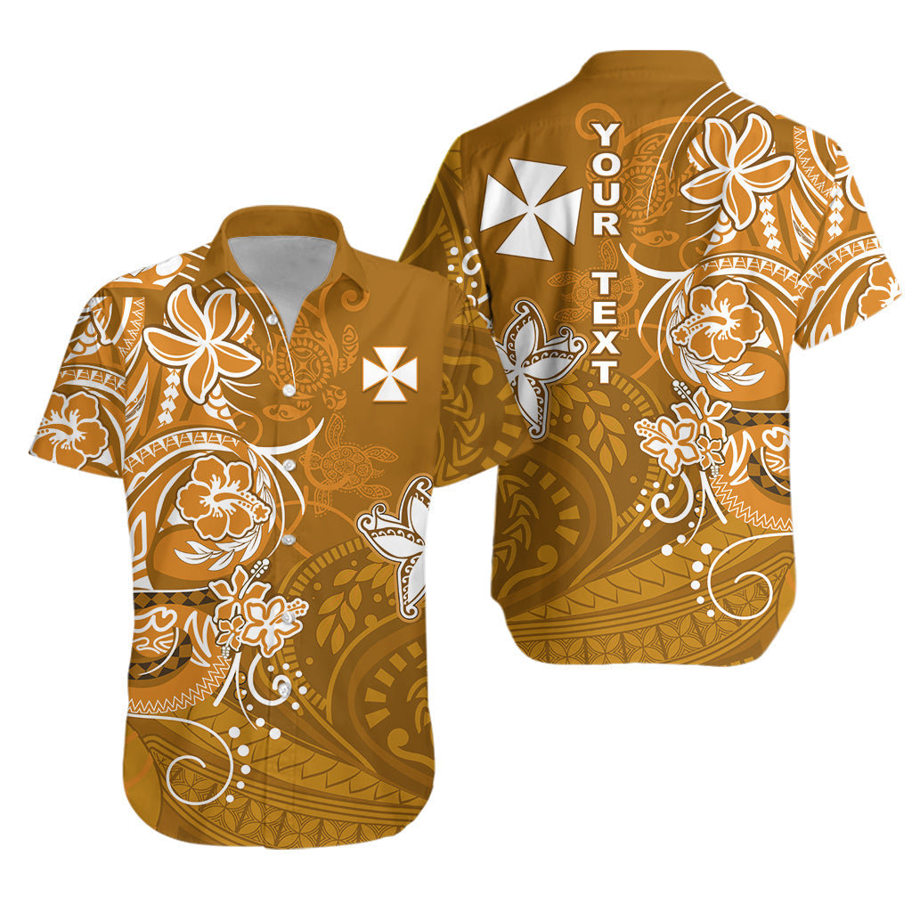 Custom Personalised Wallis et Futuna Hawaiian Shirt Polynesia Gold Sea Turtle and Flowers