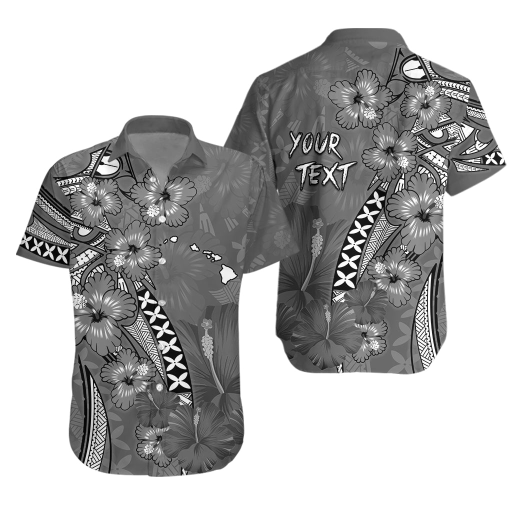Custom Personalised Hawaii Hawaiian Shirt Polynesia Gray Hibiscus and Map Mystical