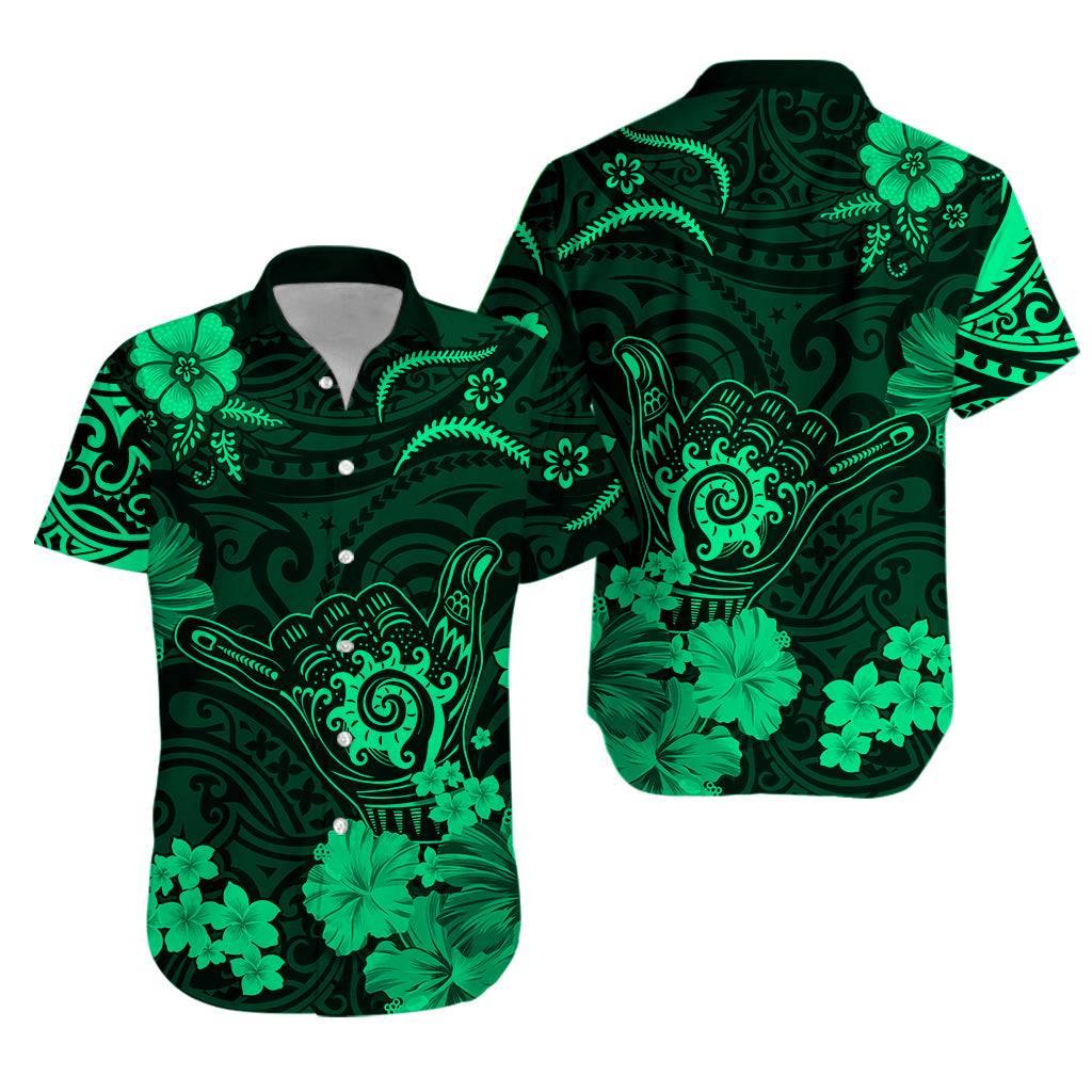 Hawaii Hawaiian Shirt Polynesia Green Cool Shaka Sign