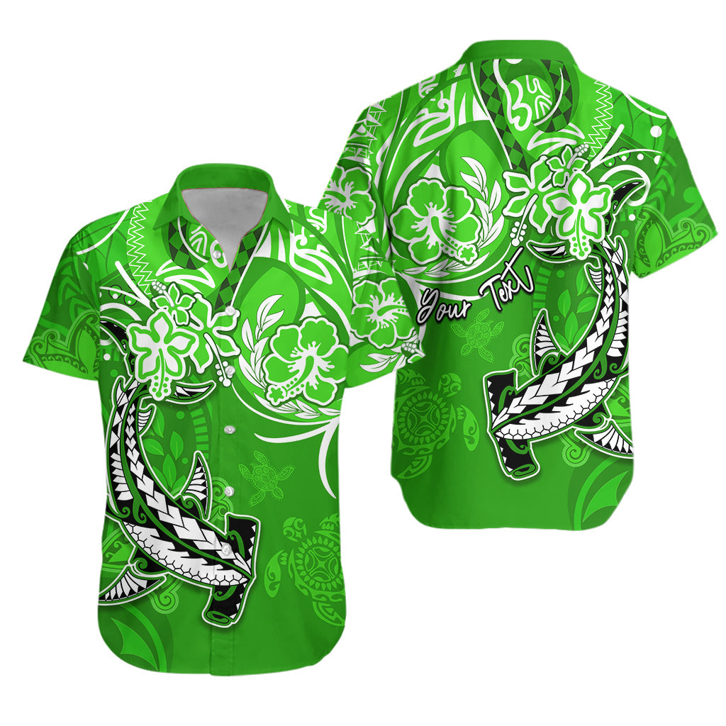 Custom Personalised Hawaii Hawaiian Shirt Polynesia Green Sea Turtle Honu and Hammerhead Shark