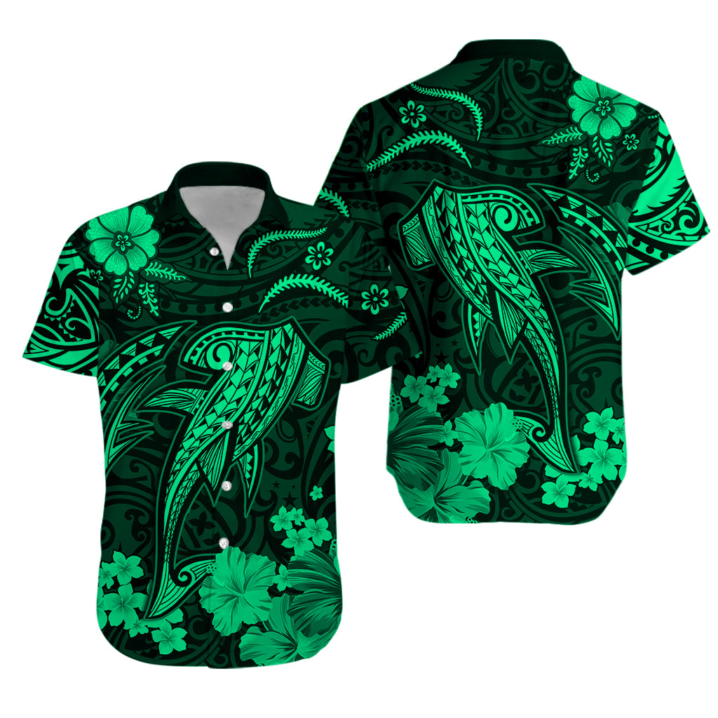 Hawaii Hawaiian Shirt Polynesia Green Shark