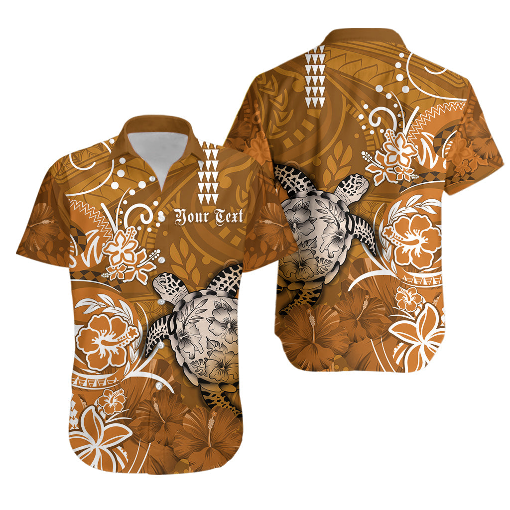 Custom Personalised Hawaii Hawaiian Shirt Polynesia Gold Sea Turtle Honu and Hibiscus