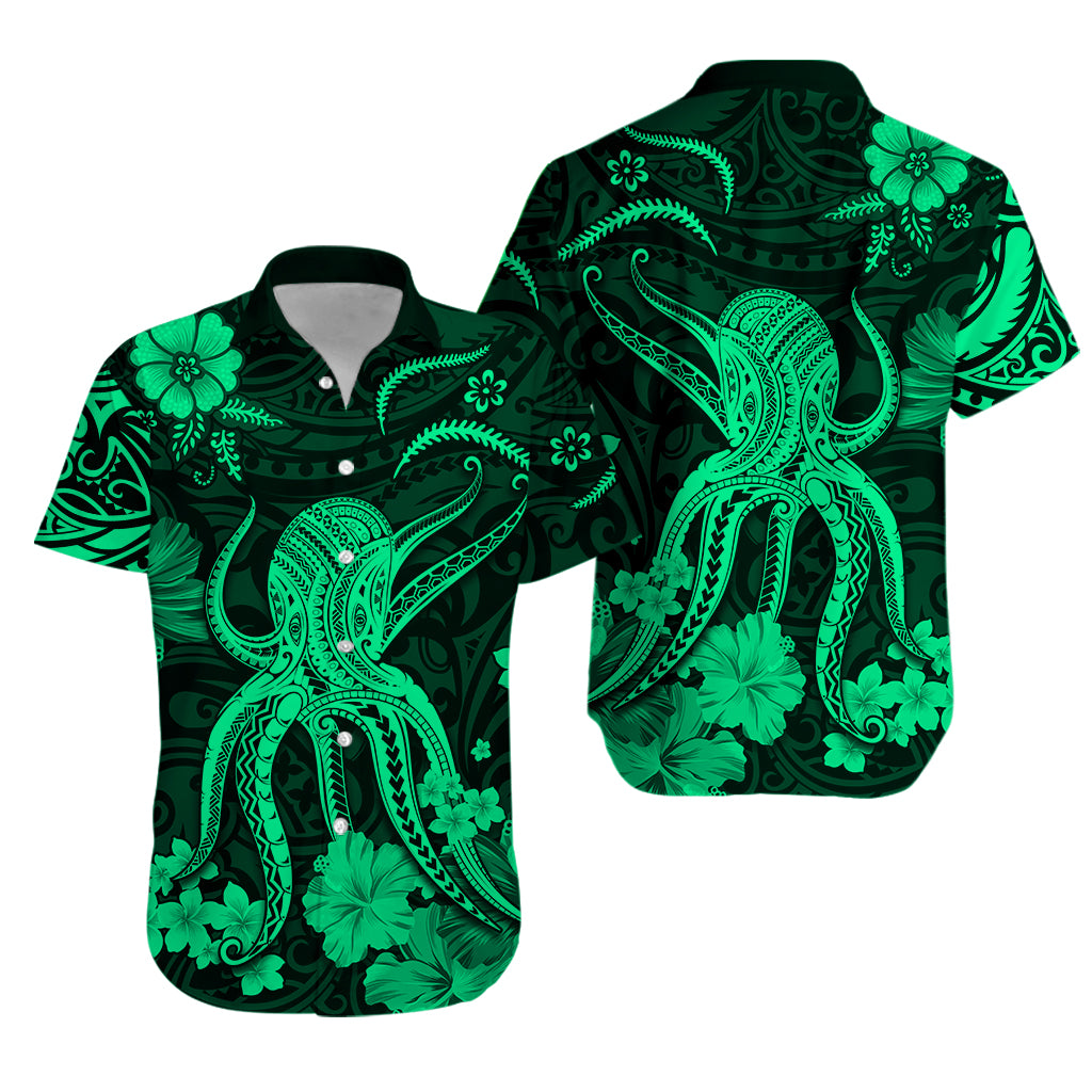 Hawaii Hawaiian Shirt Polynesia Green Octopus