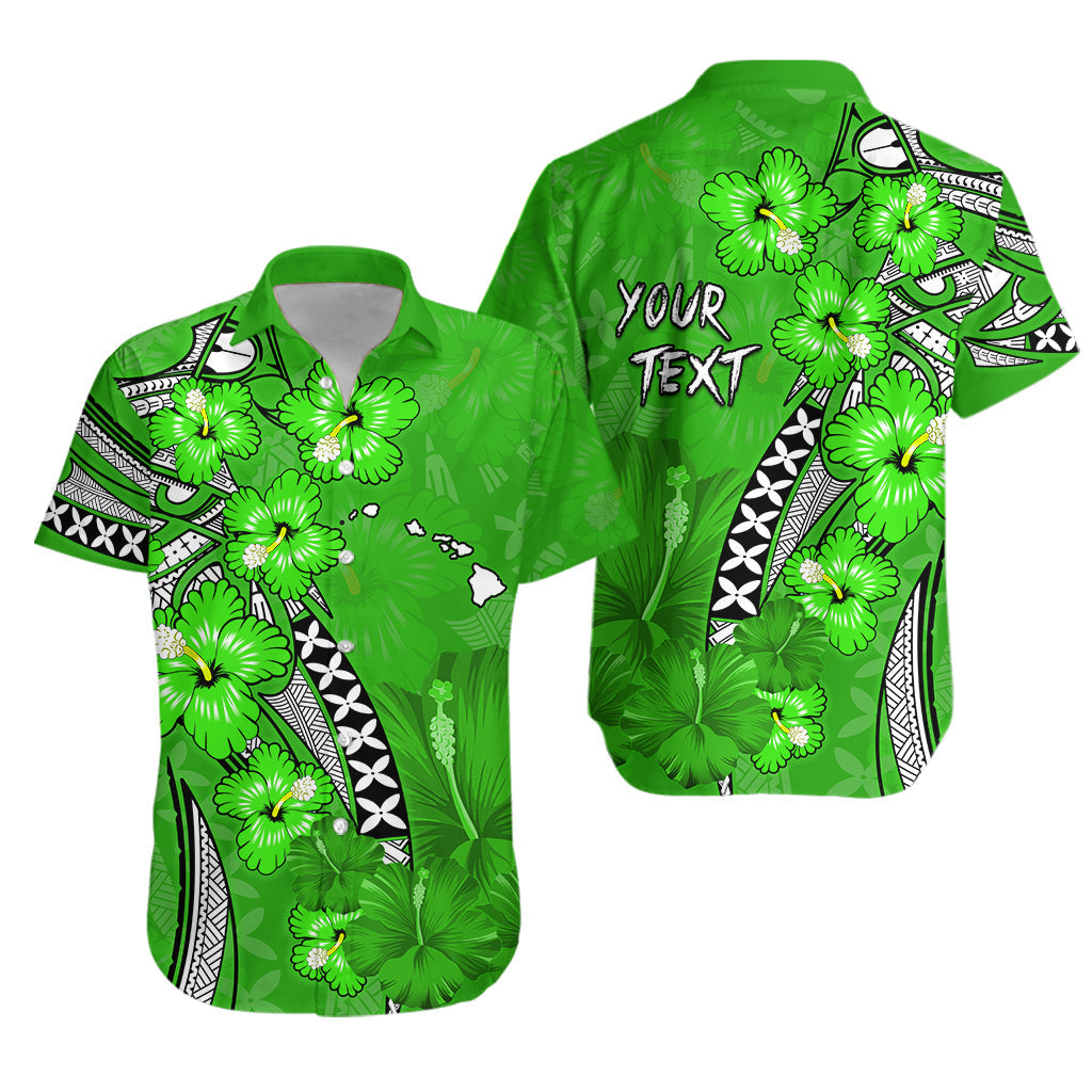 Custom Personalised Hawaii Hawaiian Shirt Polynesia Green Hibiscus and Map Mystical