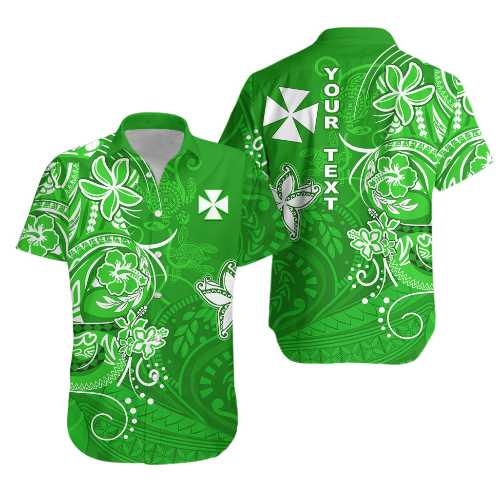 Custom Personalised Wallis et Futuna Hawaiian Shirt Polynesia Green Sea Turtle and Flowers