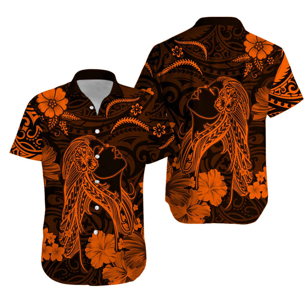 Hawaii Hawaiian Shirt Polynesia Orange Beautiful Hula Girl