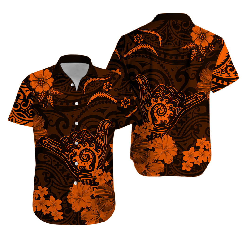 Hawaii Hawaiian Shirt Polynesia Orange Cool Shaka Sign