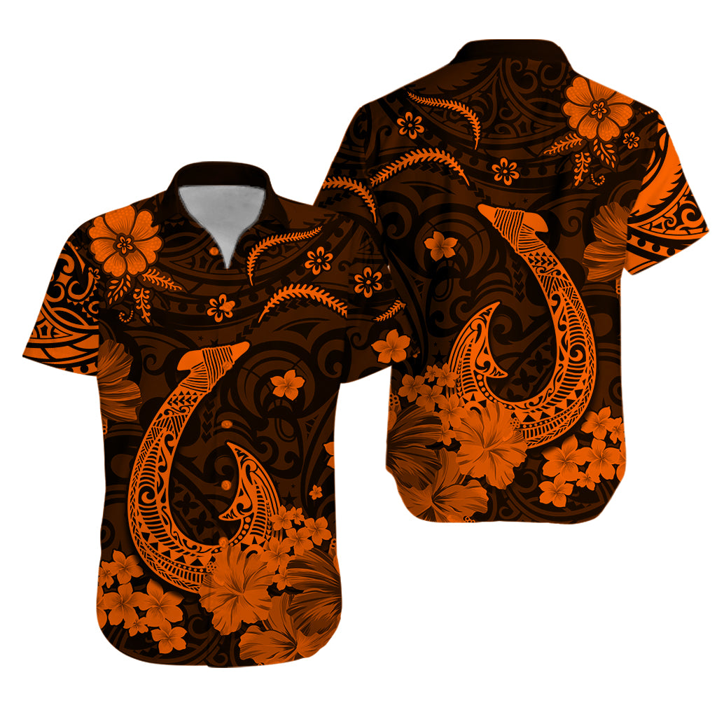 Hawaii Hawaiian Shirt Polynesia Orange Fish Hook